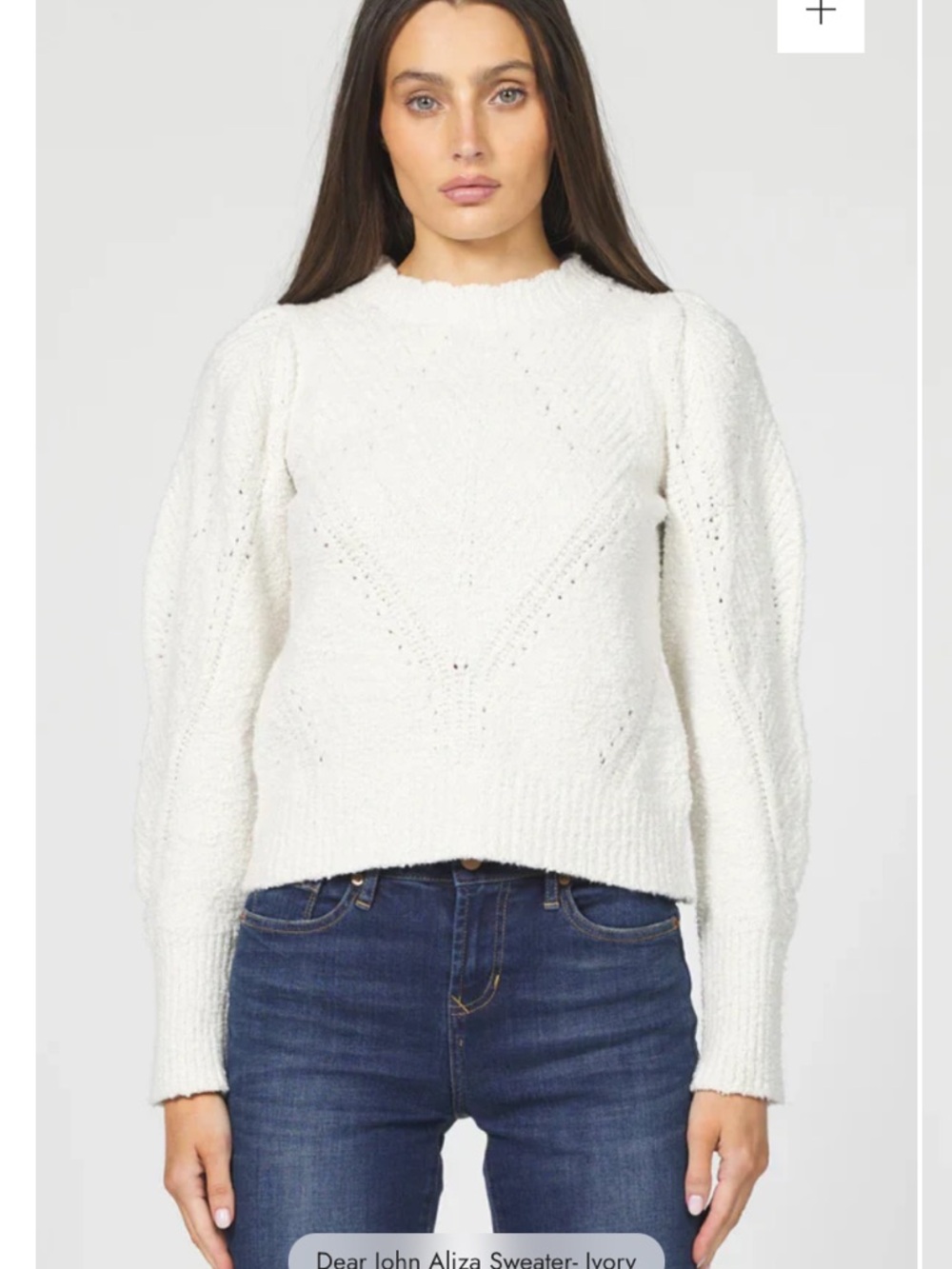 NWT!! Dear John Aliza Ivory Puff-Sleeve Knit Sweater